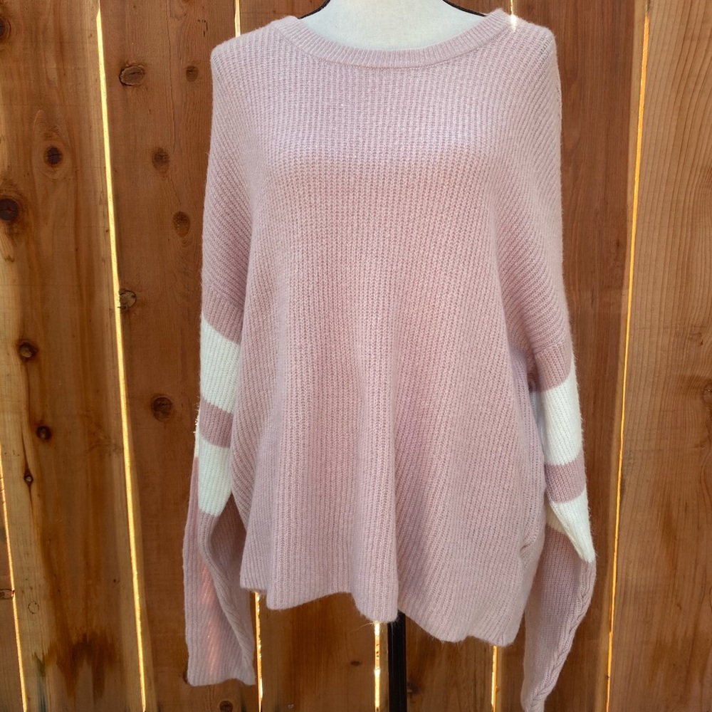 John + Jenn Pink Striped Sleeves Pullover Sweater